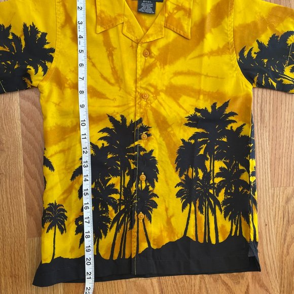 BOYS HAWAIIAN SHIRT NO BOUNDARIES BUTTON UP YELLOW BLACK PALM TREES SIZE 6/7 - Picture 6 of 6